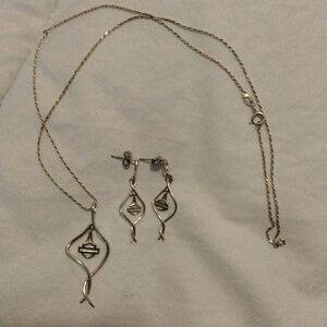 Vintage, 925 Sterling SilverHarley Davidson, Post Earrings and Necklace Set.